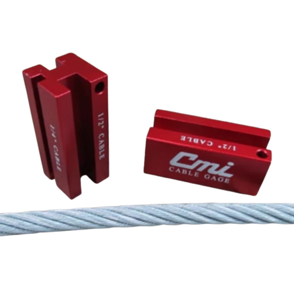 Red cable gage with 'CMI' branding