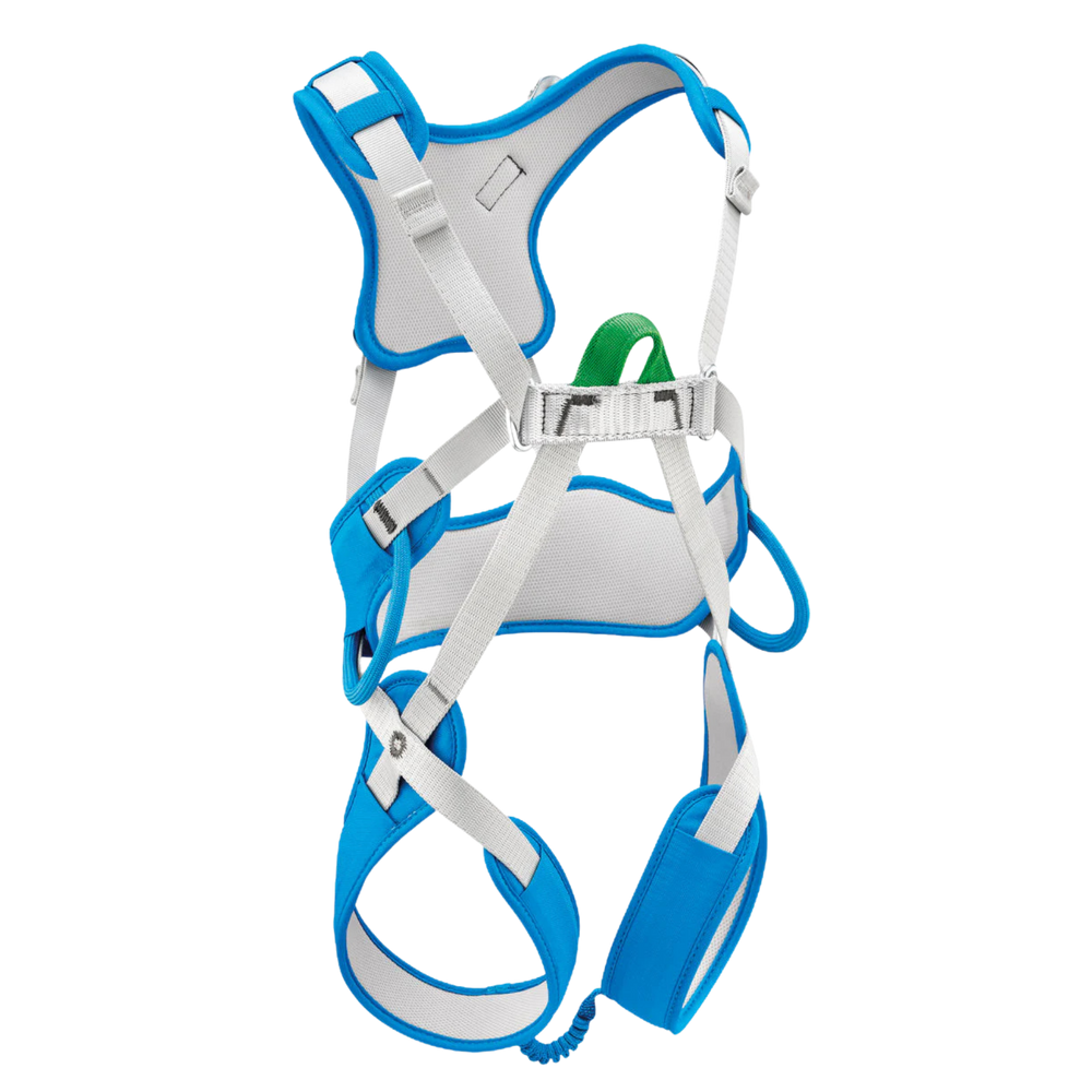 Blue and white climbing harness 