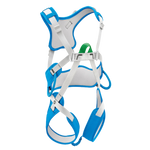 Blue and white climbing harness 