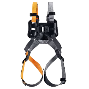 Safety harness with orange and gray straps
