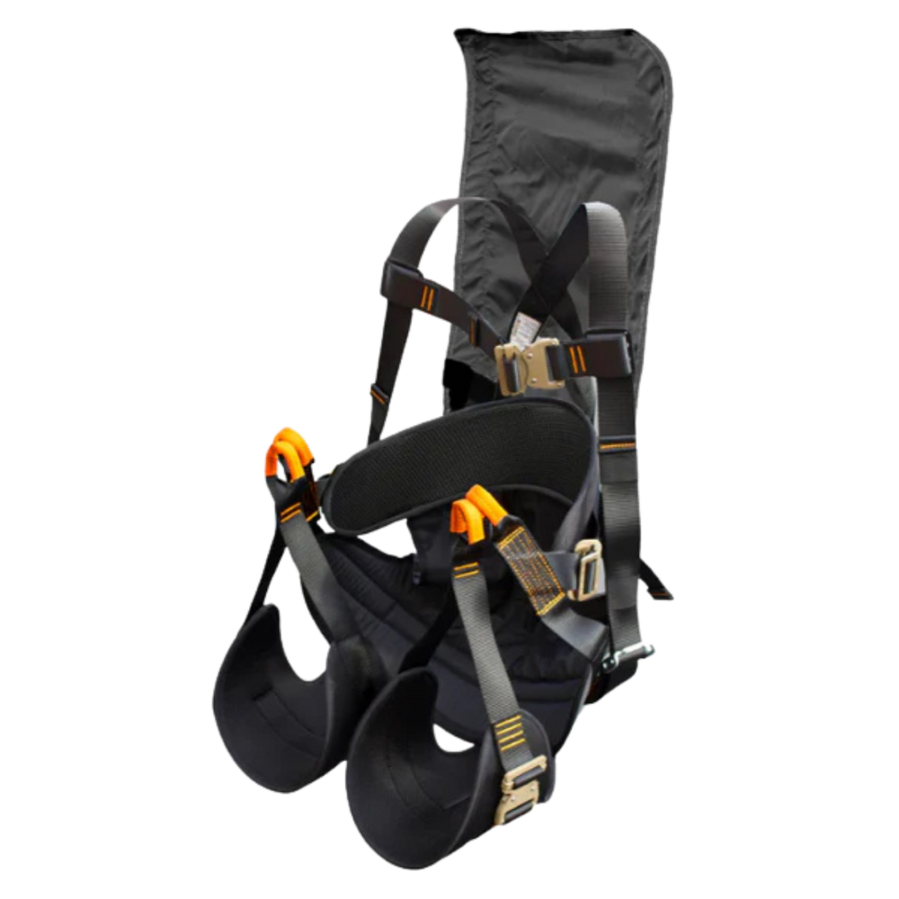 Black harness with orange accents 