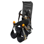Black harness with orange accents 