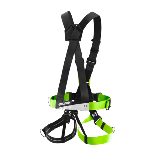 Black and green climbing harness