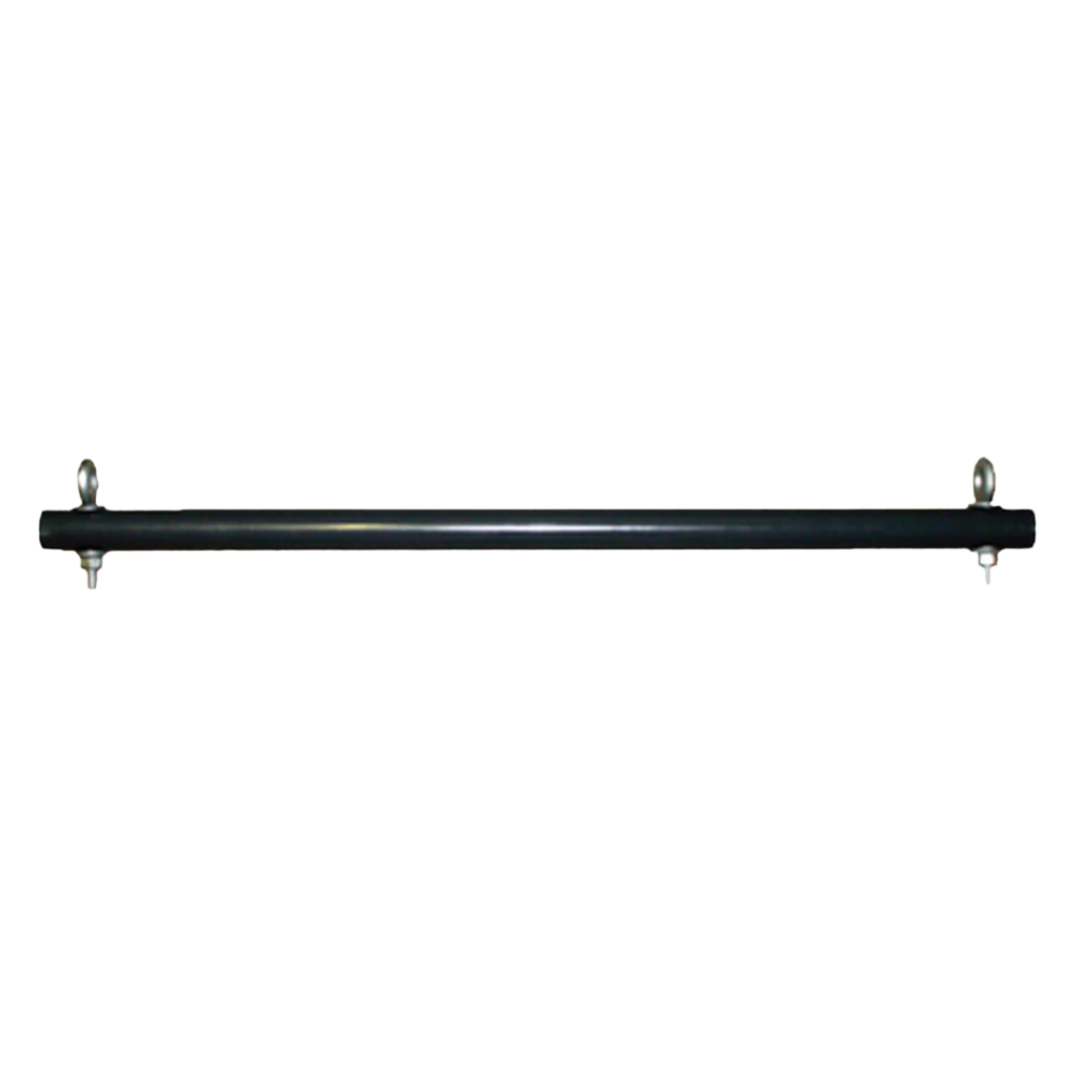 A black trapeze bar with forged nut eye bolts for attachment, made of solid PVC.